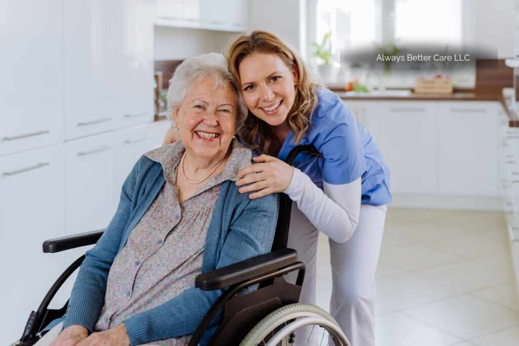 disabled-senior-with-caregiver-at-home Disabled senior with caregiver at home